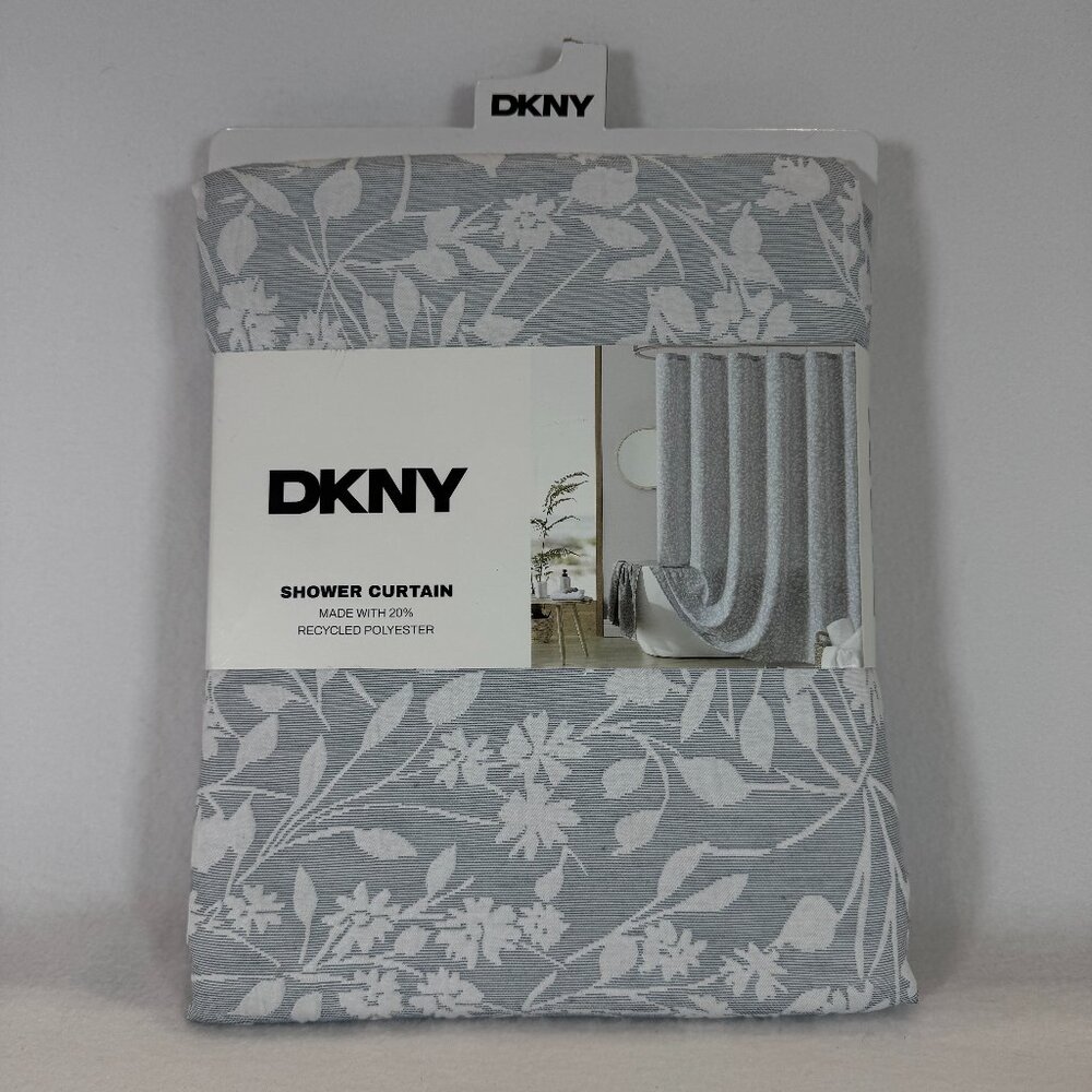 DKNY Heritage Floral Matelasse Shower Curtain Grey/White 72x72 Textured Fabric
